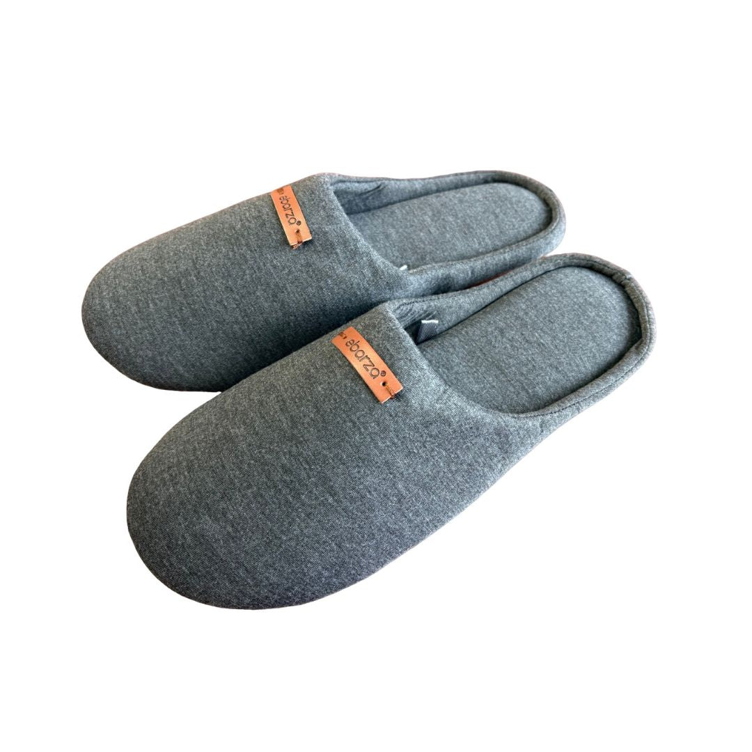 BEACON men's charcoal grey slippers, model SL004, made for comfort and casual wear, shown in a close-up image.