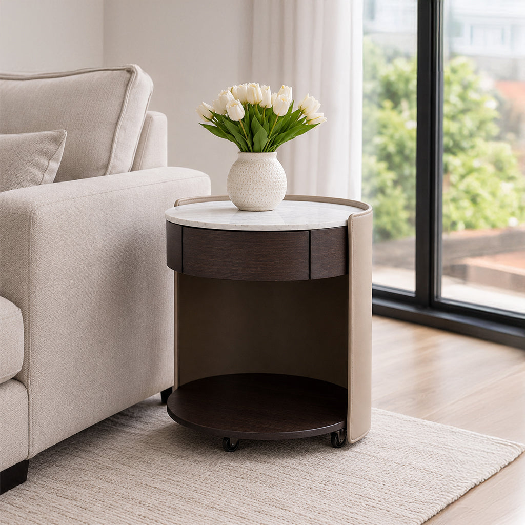 Saddle Leather Bedside Table NS-016