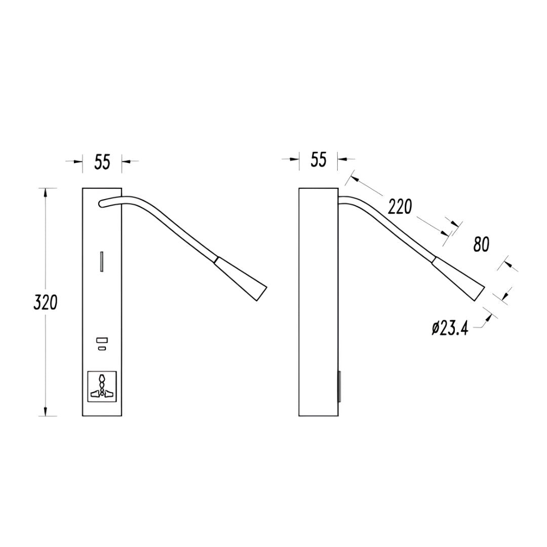 Sage Hotel Style Headboard/ Wall Reading Lamp Sage-Ez-WL(A)-02BK