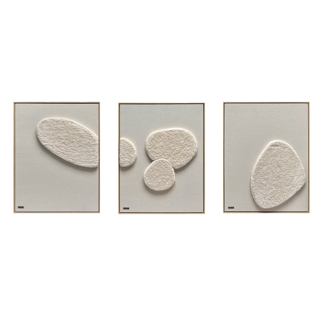 Set of 3 handmade fiber textile wall art paintings in 70x90cm with intricate designs, by BEACON (TYDG).