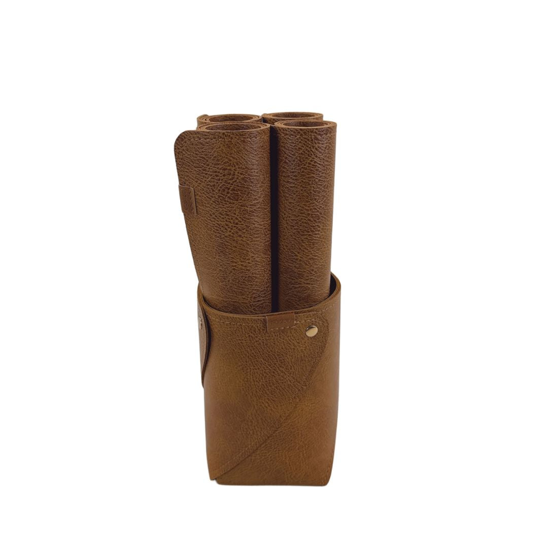 Set of 4 brown BEACON placemats with basket packaging, made of durable material, perfect for dining tables.