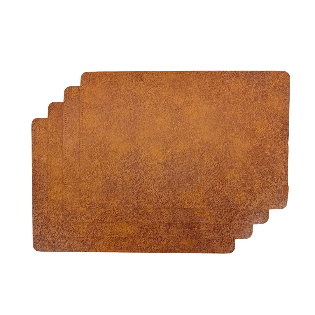 Set of four brown placemats with basket packaging by BEACON, featuring textured fabric and elegant design for dining tables.