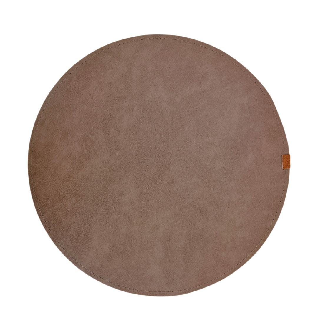 Set of four taupe grey placemats with basket packing from BEACON, featuring durable fabric and stylish design for dining tables.