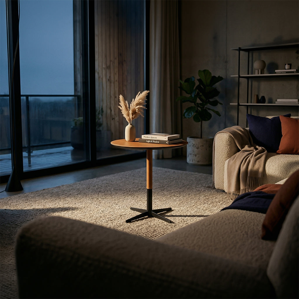 Beacon Civil side table with a sleek wooden top and metal legs, perfect for living room or bedroom decor.
