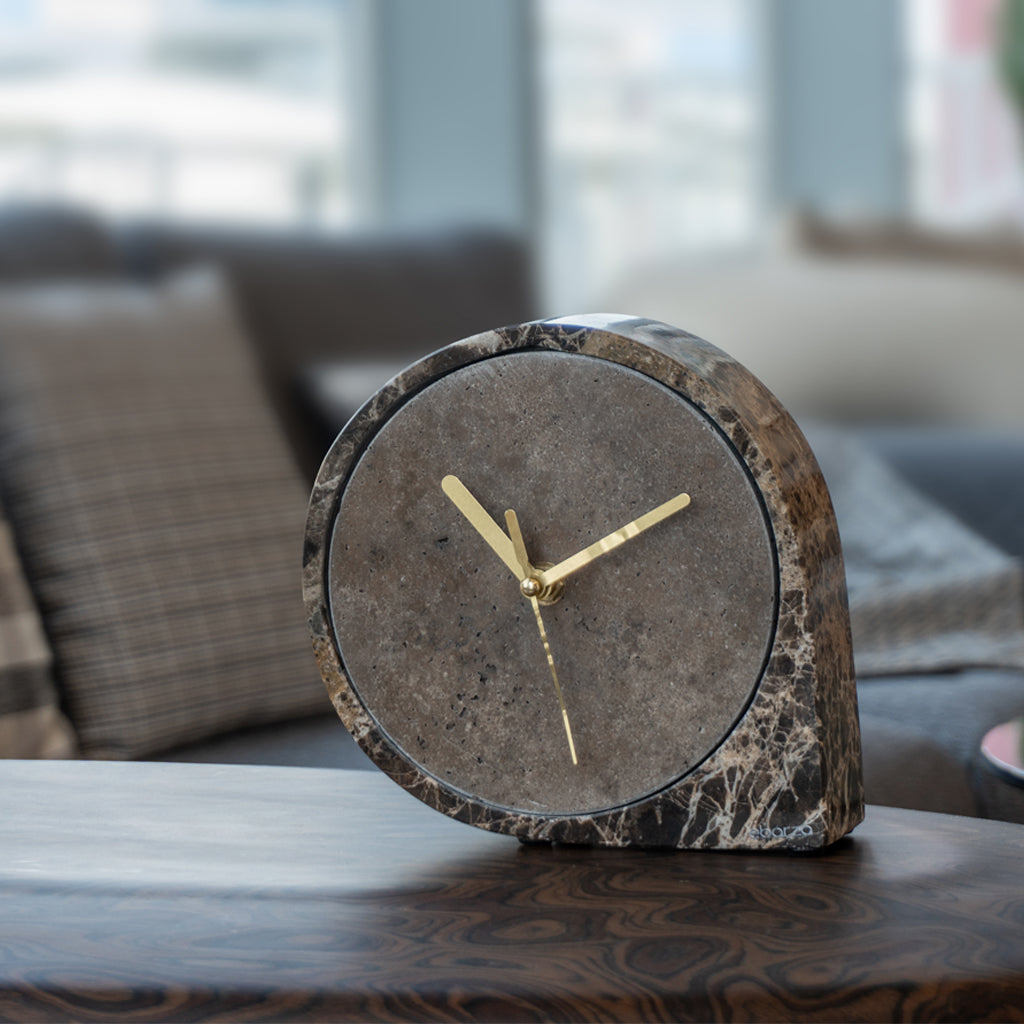 Silver Grey & Light Coffee Marble Table Clock - KQ5002B