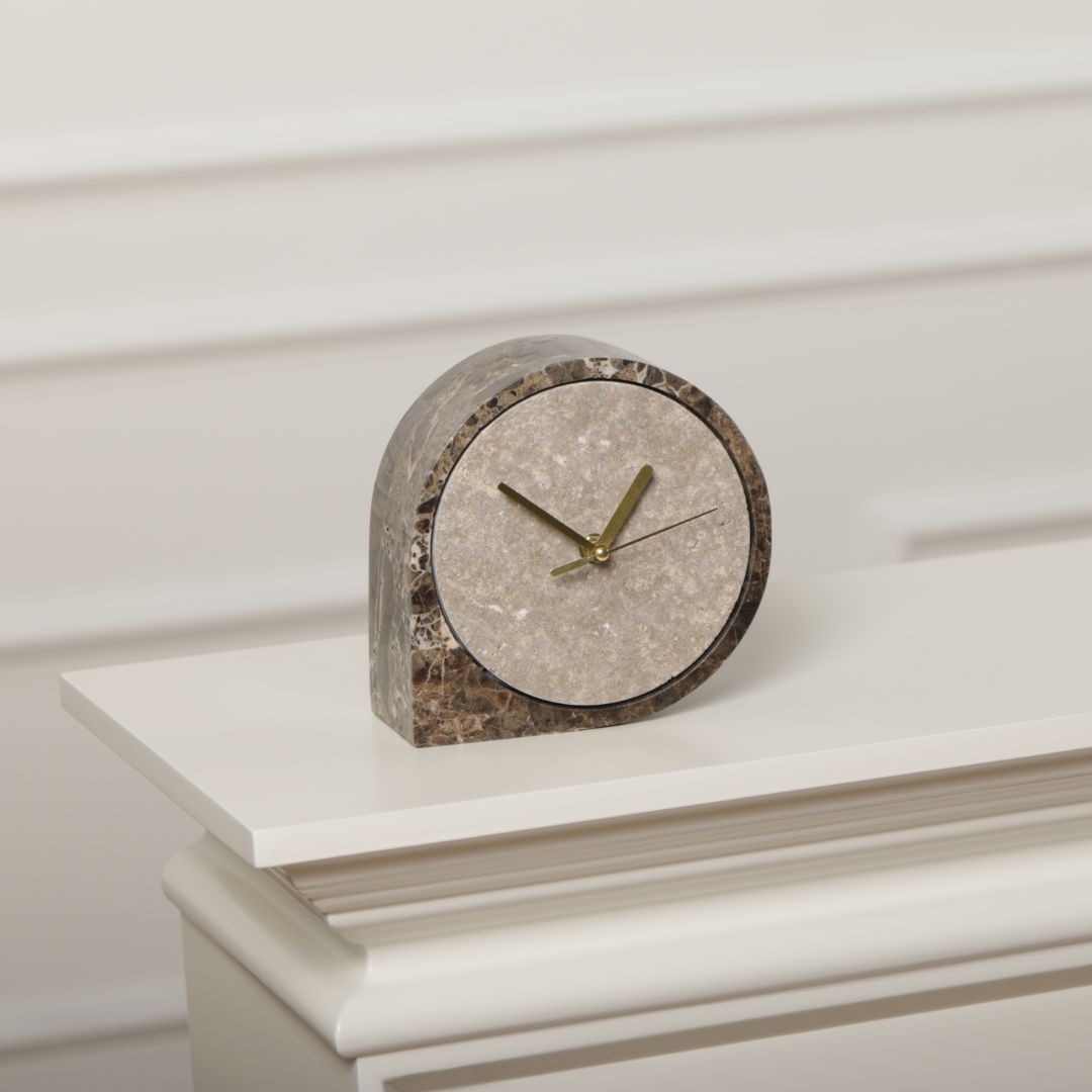 Pre-order 15 Days Delivery Silver Grey & Light Coffee Marble Table Clock - KQ5002B -  Clocks - ebarza Furniture UAE | Shop Modern Furniture in Abu Dhabi & Dubai - مفروشات ايبازرا في الامارات | تسوق اثاث عصري وديكورات مميزة في دبي وابوظبي