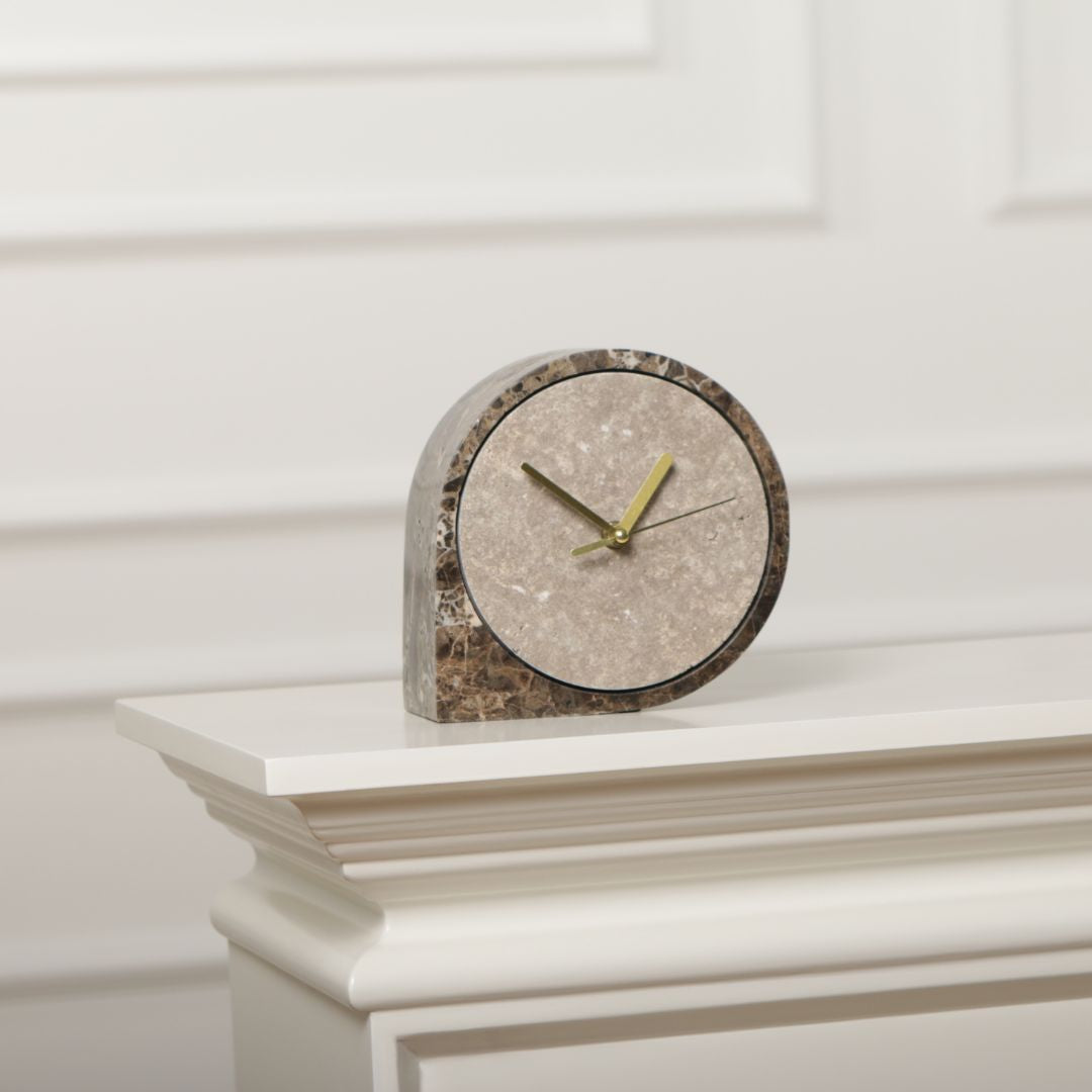 Pre-order 15 Days Delivery Silver Grey & Light Coffee Marble Table Clock - KQ5002B -  Clocks - ebarza Furniture UAE | Shop Modern Furniture in Abu Dhabi & Dubai - مفروشات ايبازرا في الامارات | تسوق اثاث عصري وديكورات مميزة في دبي وابوظبي