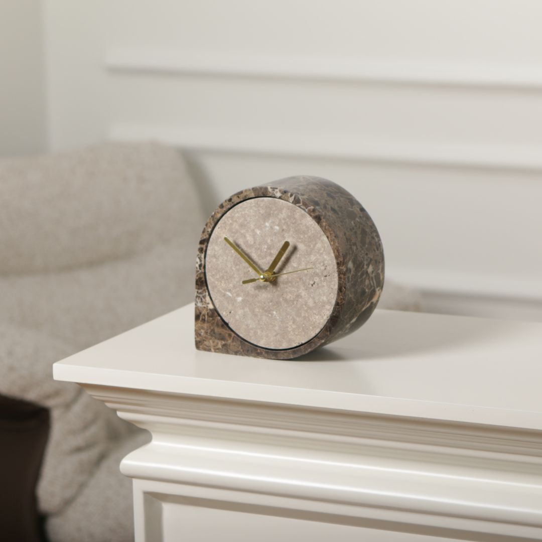 Pre-order 15 Days Delivery Silver Grey & Light Coffee Marble Table Clock - KQ5002B -  Clocks - ebarza Furniture UAE | Shop Modern Furniture in Abu Dhabi & Dubai - مفروشات ايبازرا في الامارات | تسوق اثاث عصري وديكورات مميزة في دبي وابوظبي