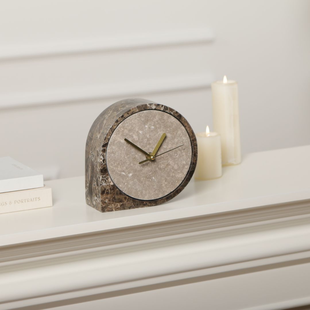 Pre-order 15 Days Delivery Silver Grey & Light Coffee Marble Table Clock - KQ5002B