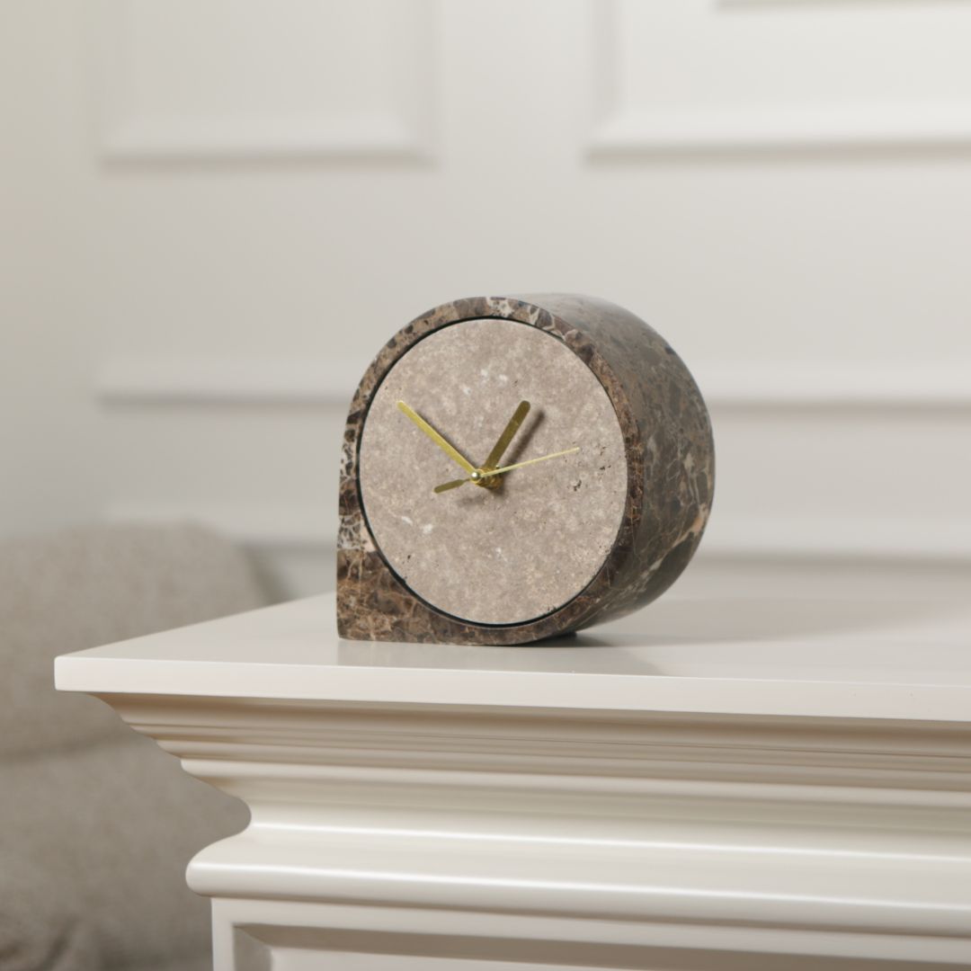 Pre-order 15 Days Delivery Silver Grey & Light Coffee Marble Table Clock - KQ5002B -  Clocks - ebarza Furniture UAE | Shop Modern Furniture in Abu Dhabi & Dubai - مفروشات ايبازرا في الامارات | تسوق اثاث عصري وديكورات مميزة في دبي وابوظبي