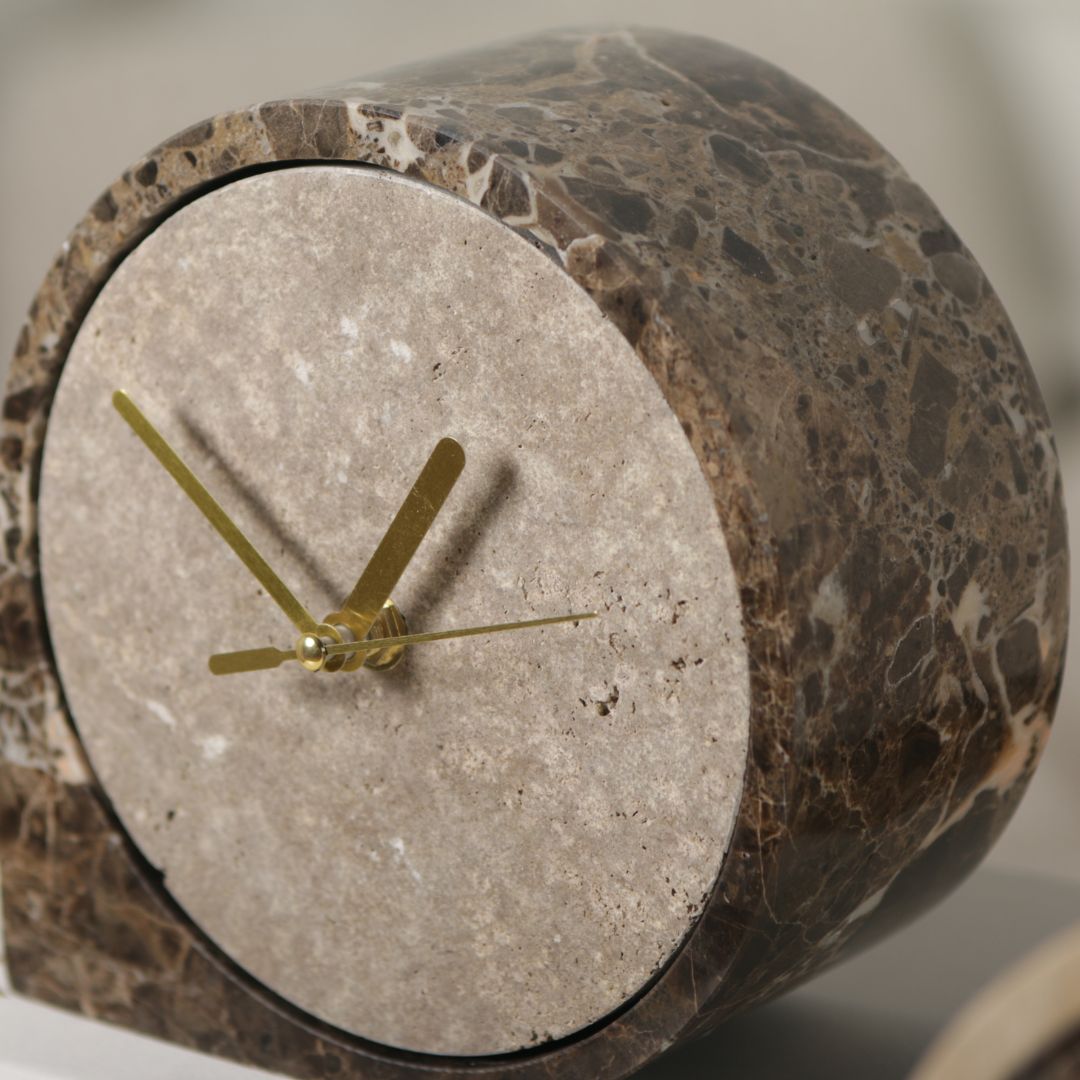 Pre-order 15 Days Delivery Silver Grey & Light Coffee Marble Table Clock - KQ5002B -  Clocks - ebarza Furniture UAE | Shop Modern Furniture in Abu Dhabi & Dubai - مفروشات ايبازرا في الامارات | تسوق اثاث عصري وديكورات مميزة في دبي وابوظبي