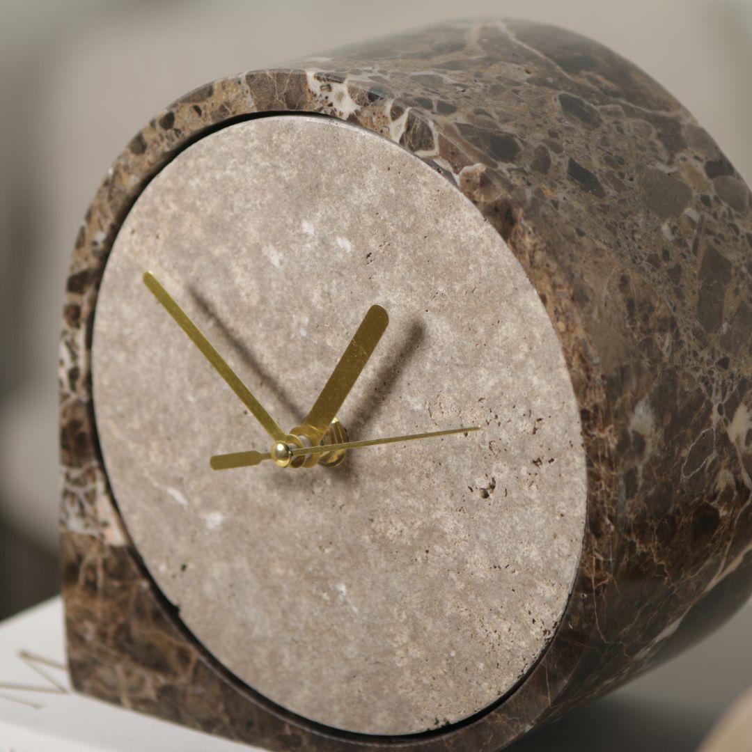 Pre-order 15 Days Delivery Silver Grey & Light Coffee Marble Table Clock - KQ5002B -  Clocks - ebarza Furniture UAE | Shop Modern Furniture in Abu Dhabi & Dubai - مفروشات ايبازرا في الامارات | تسوق اثاث عصري وديكورات مميزة في دبي وابوظبي