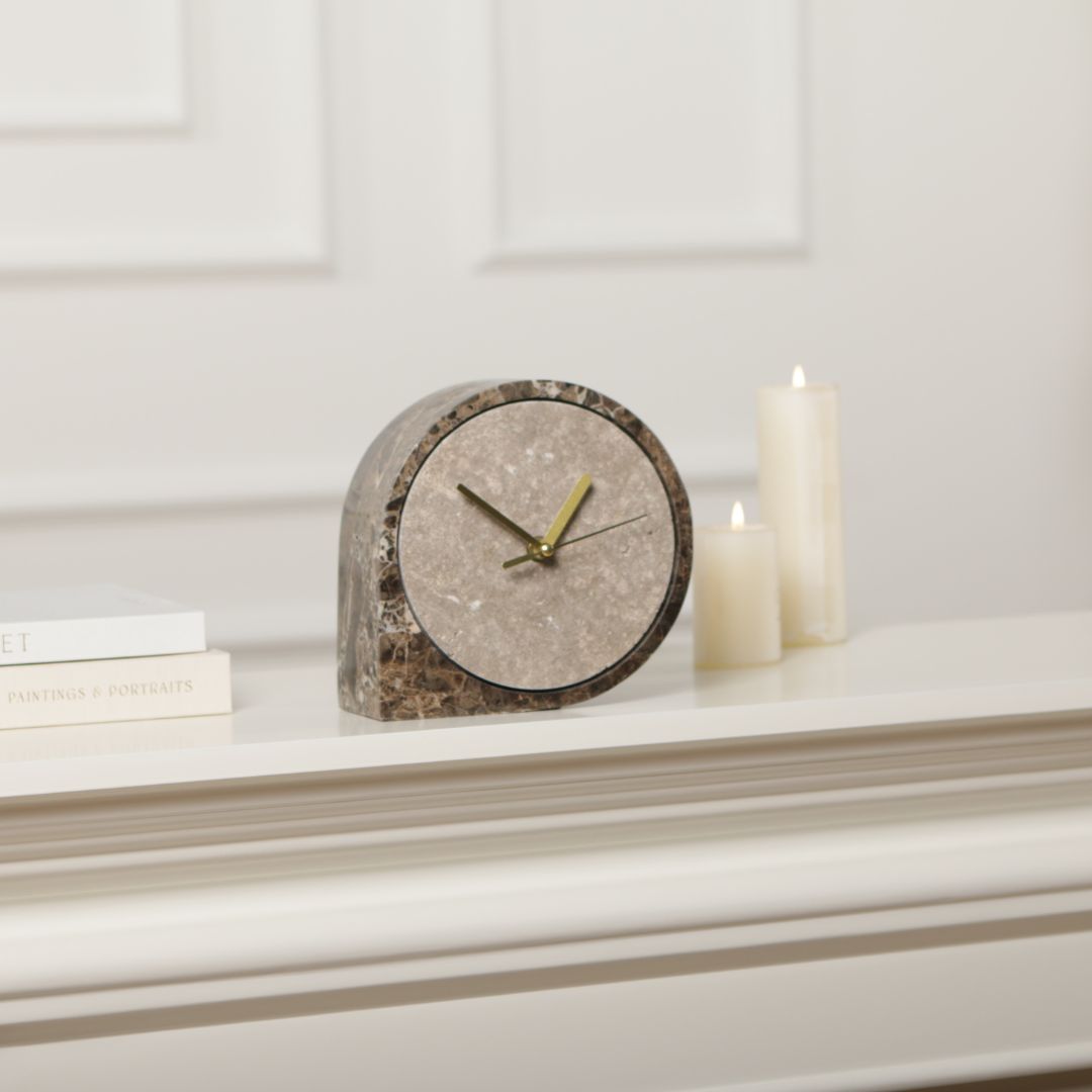 Pre-order 15 Days Delivery Silver Grey & Light Coffee Marble Table Clock - KQ5002B -  Clocks - ebarza Furniture UAE | Shop Modern Furniture in Abu Dhabi & Dubai - مفروشات ايبازرا في الامارات | تسوق اثاث عصري وديكورات مميزة في دبي وابوظبي