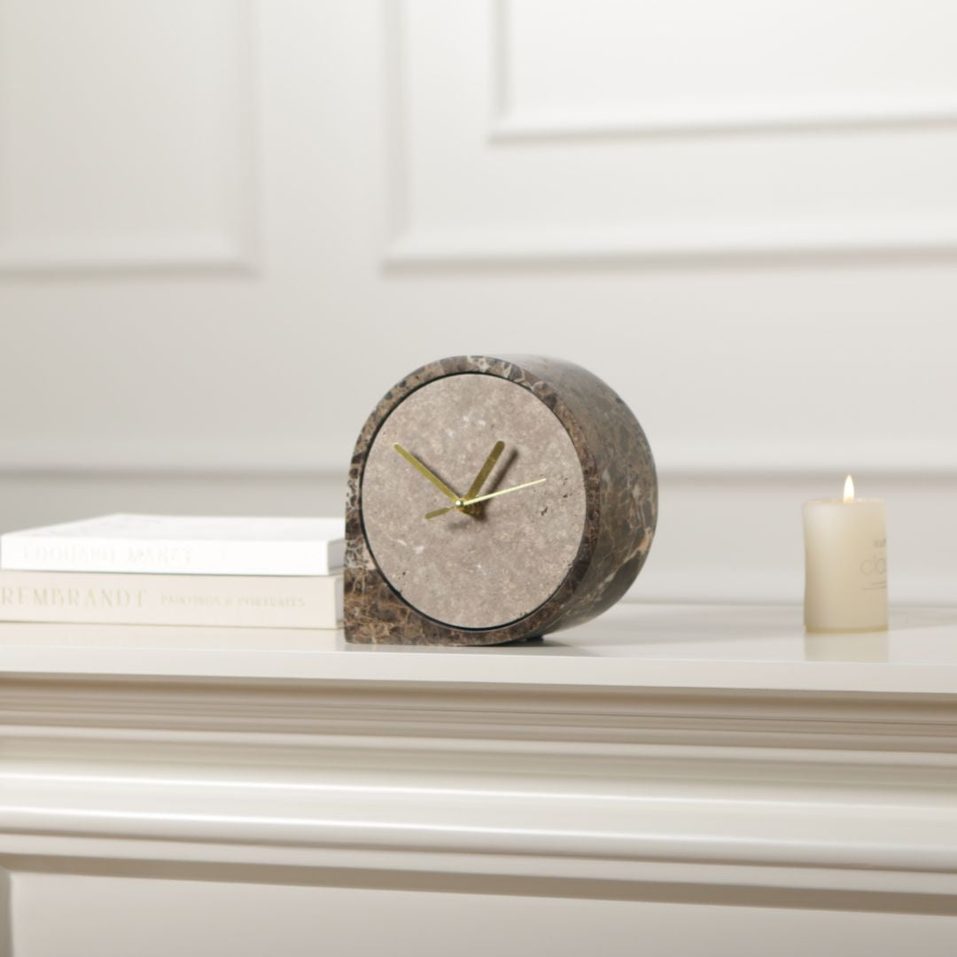 Pre-order 15 Days Delivery Silver Grey & Light Coffee Marble Table Clock - KQ5002B -  Clocks - ebarza Furniture UAE | Shop Modern Furniture in Abu Dhabi & Dubai - مفروشات ايبازرا في الامارات | تسوق اثاث عصري وديكورات مميزة في دبي وابوظبي