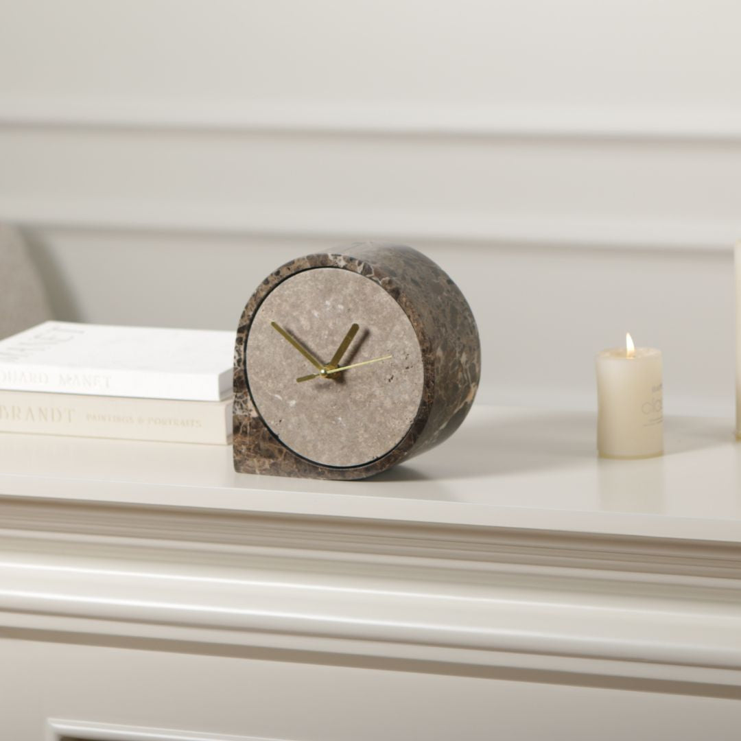 Pre-order 15 Days Delivery Silver Grey & Light Coffee Marble Table Clock - KQ5002B -  Clocks - ebarza Furniture UAE | Shop Modern Furniture in Abu Dhabi & Dubai - مفروشات ايبازرا في الامارات | تسوق اثاث عصري وديكورات مميزة في دبي وابوظبي
