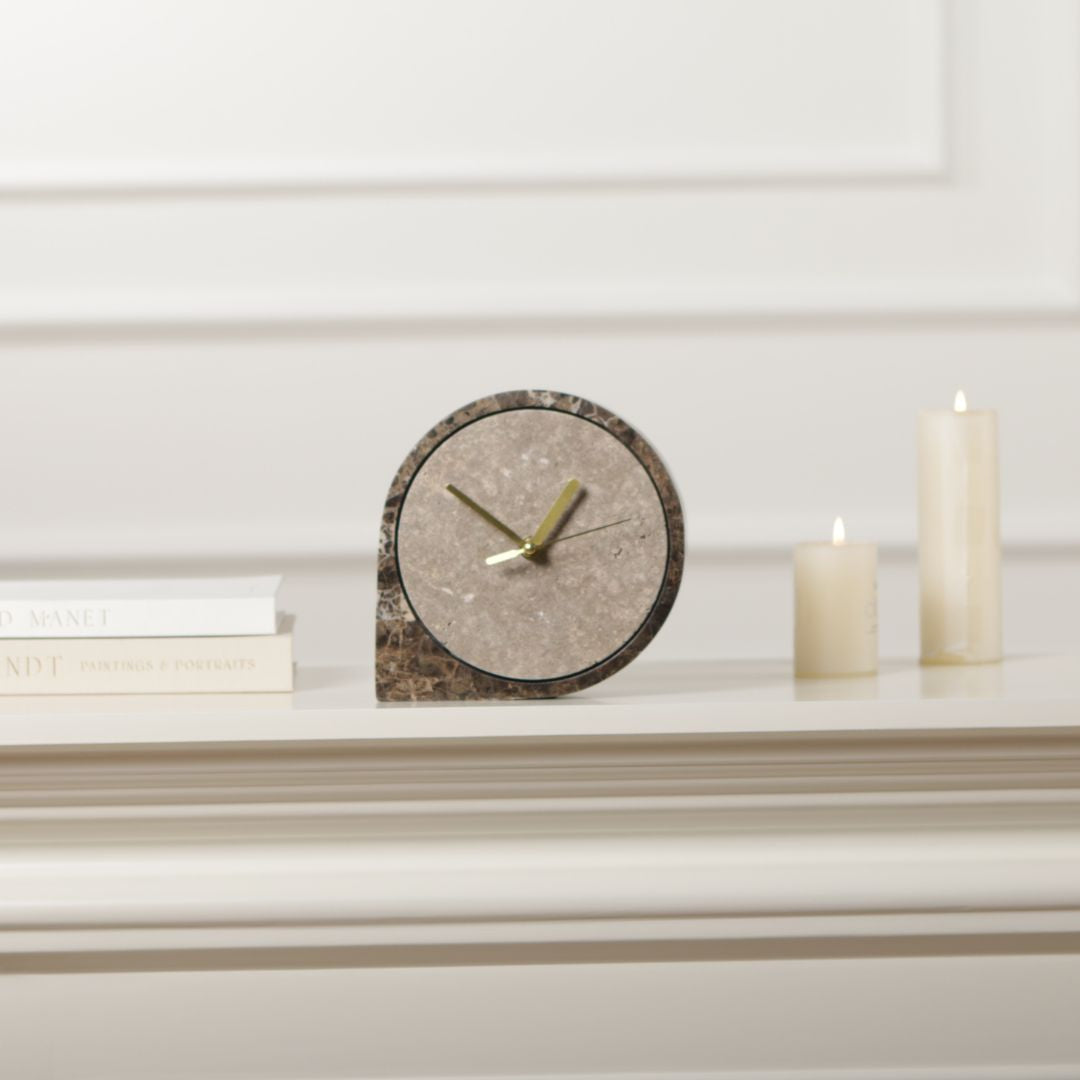 Pre-order 15 Days Delivery Silver Grey & Light Coffee Marble Table Clock - KQ5002B -  Clocks - ebarza Furniture UAE | Shop Modern Furniture in Abu Dhabi & Dubai - مفروشات ايبازرا في الامارات | تسوق اثاث عصري وديكورات مميزة في دبي وابوظبي