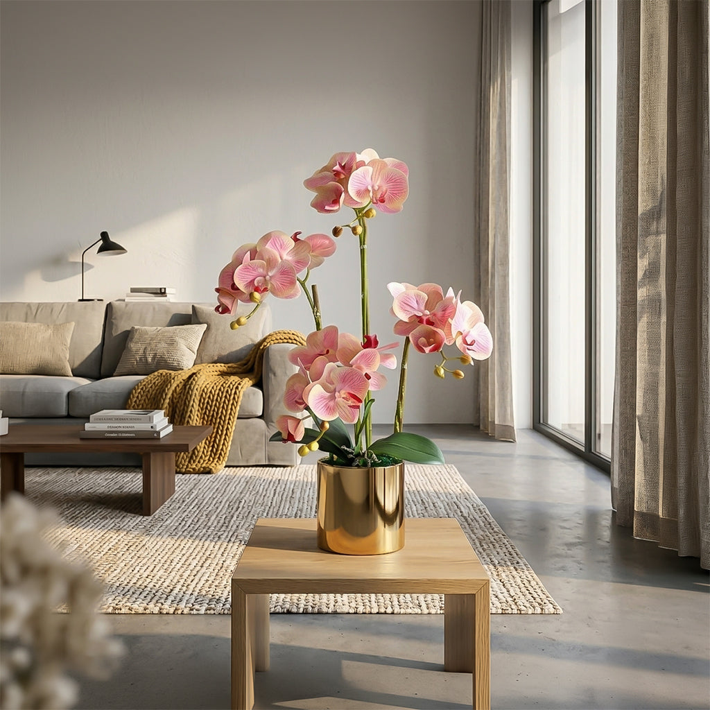 Artificial orchid flower in pink, 60cm tall, realistic simulated plant by BEACON, perfect for home decor.