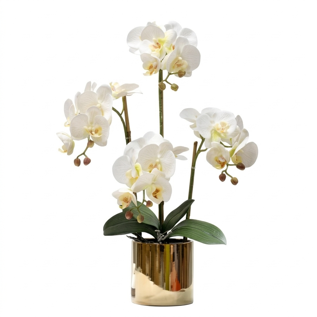 White simulated orchid flower plant from BEACON, 60cm tall, realistic artificial orchid for home or office decor.