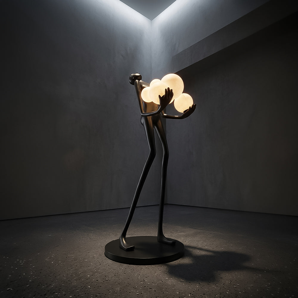 Shiny space grey fiberglass sculpture by BEACON, showcasing a sleek, modern artwork with reflective surface and intricate design.