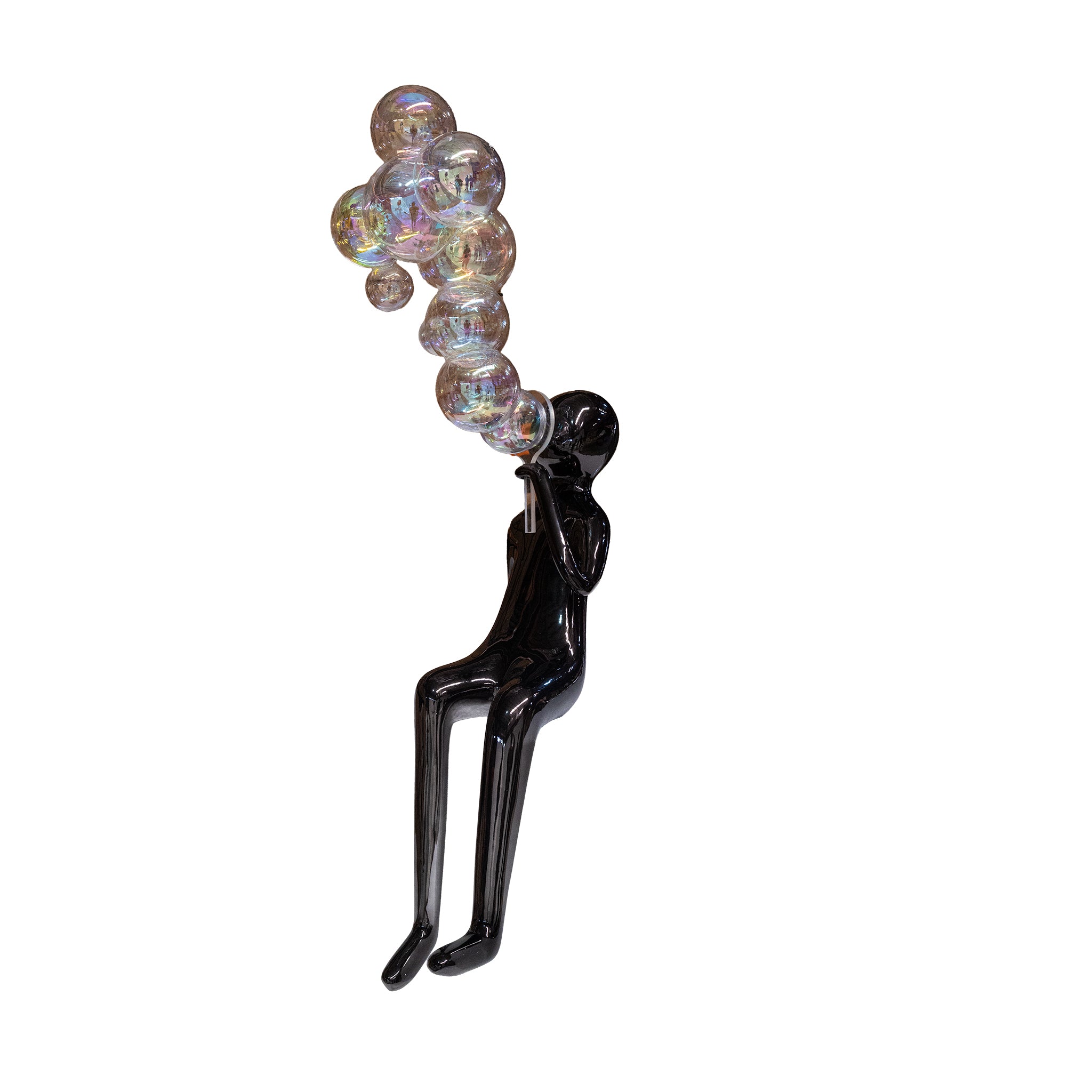 Shiny space grey fiberglass sculpture artwork by BEACON, featuring sleek, modern design and smooth textured surface.