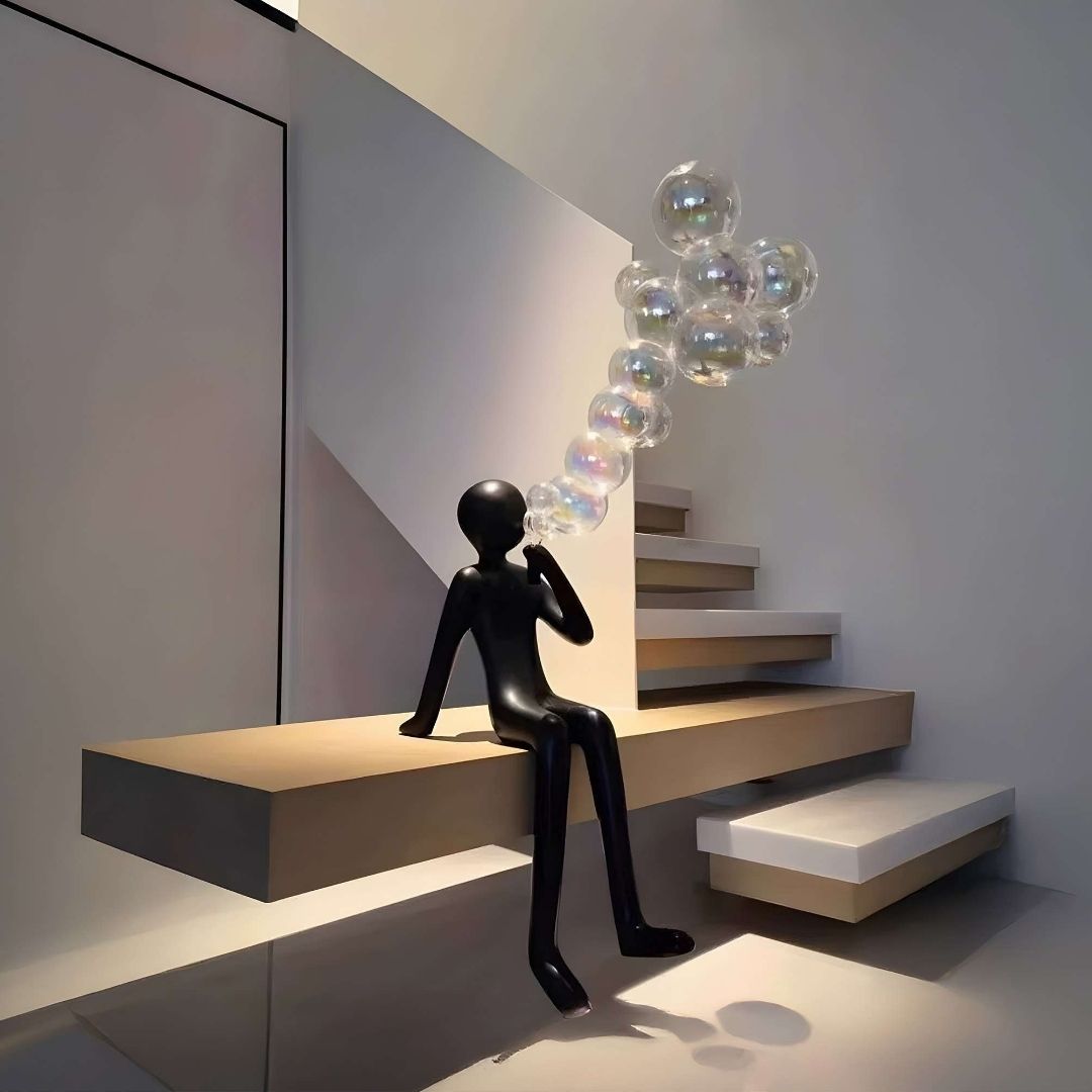 Shiny space grey fiberglass sculpture artwork by BEACON, featuring sleek, modern design with a glossy finish.