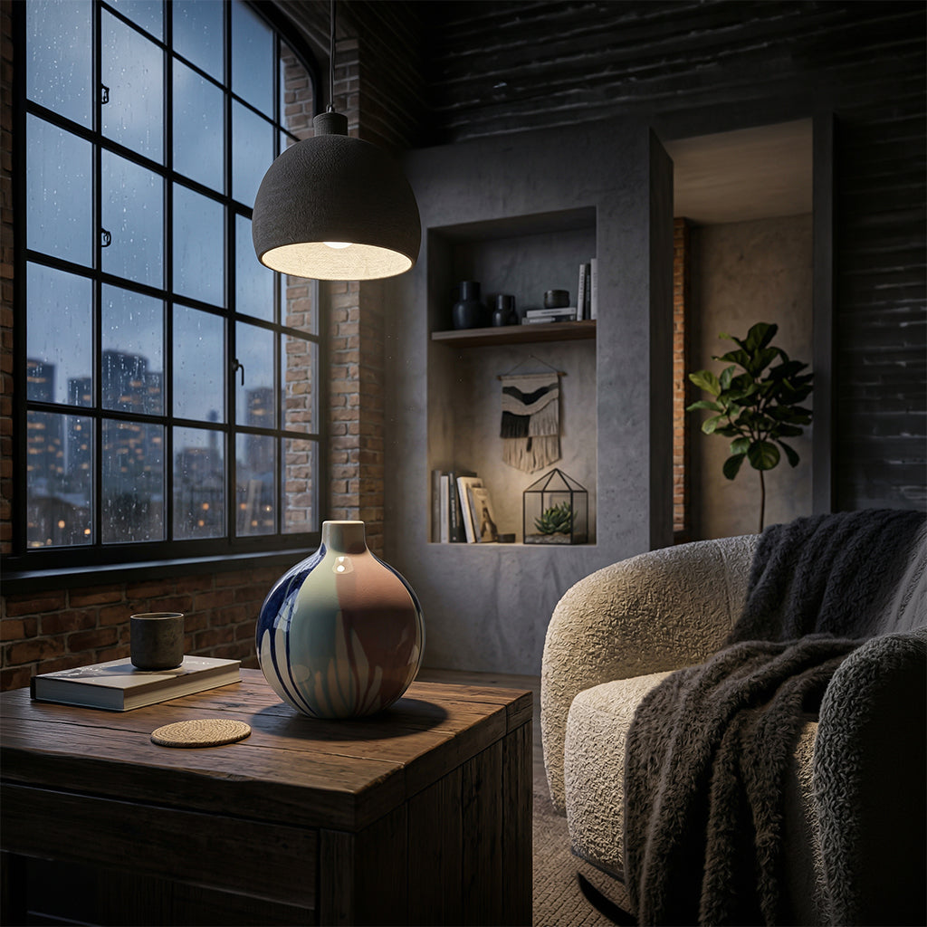 Splashed glaze short ceramic vase by BEACON, featuring a vibrant splash pattern and smooth finish, perfect for floral arrangements.