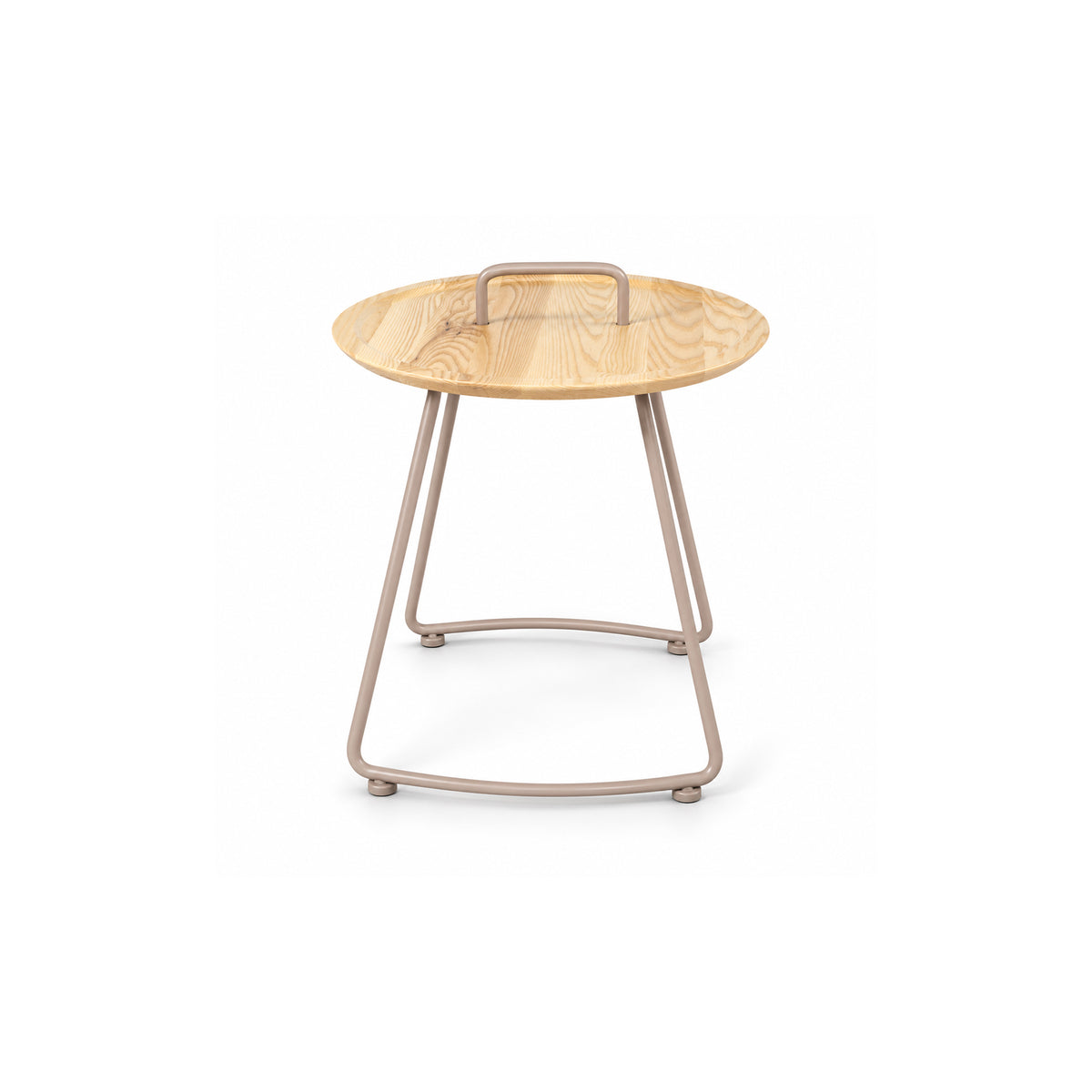 Steel and solid wood side table with brown legs, model GT-230C by RUDI, featuring a modern design and sturdy construction.