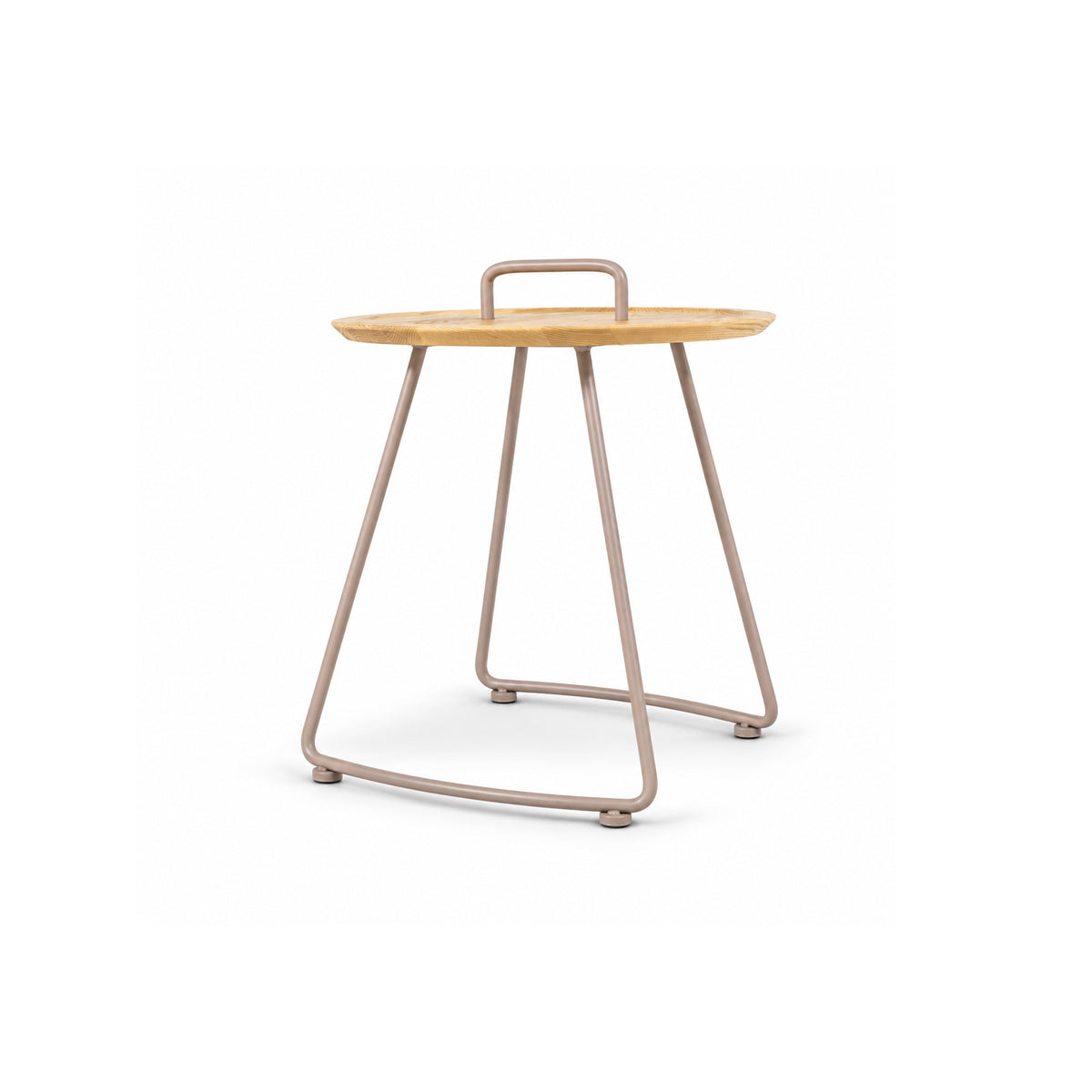 Steel and solid wood side table with brown legs, model GT-230C by RUDI, featuring a modern design and sturdy construction.