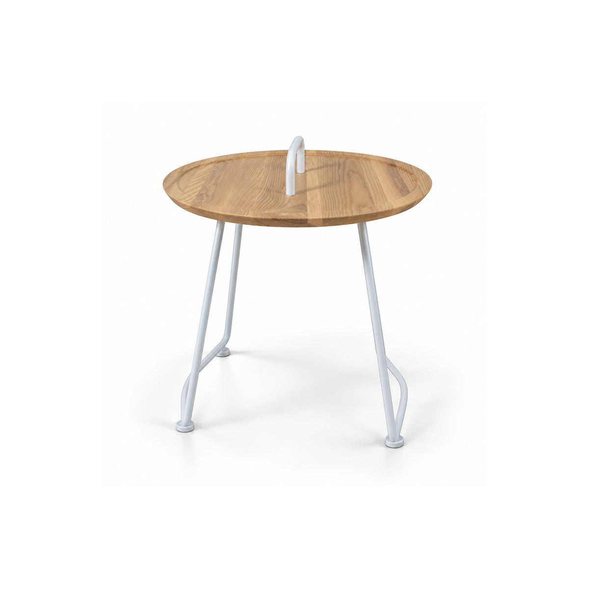 Steel and solid wood side table in white with modern design, model GT-230C from RUDI, ideal for living room or bedroom decor.