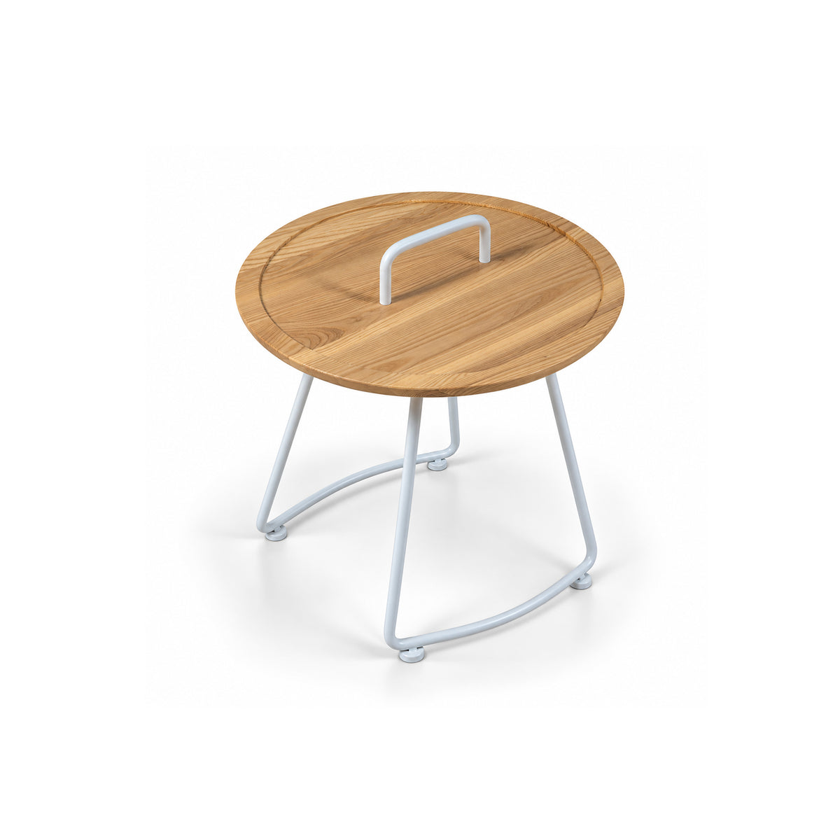 Steel and solid wood side table in white with modern design, by RUDI, model GT-230C for stylish home decor.