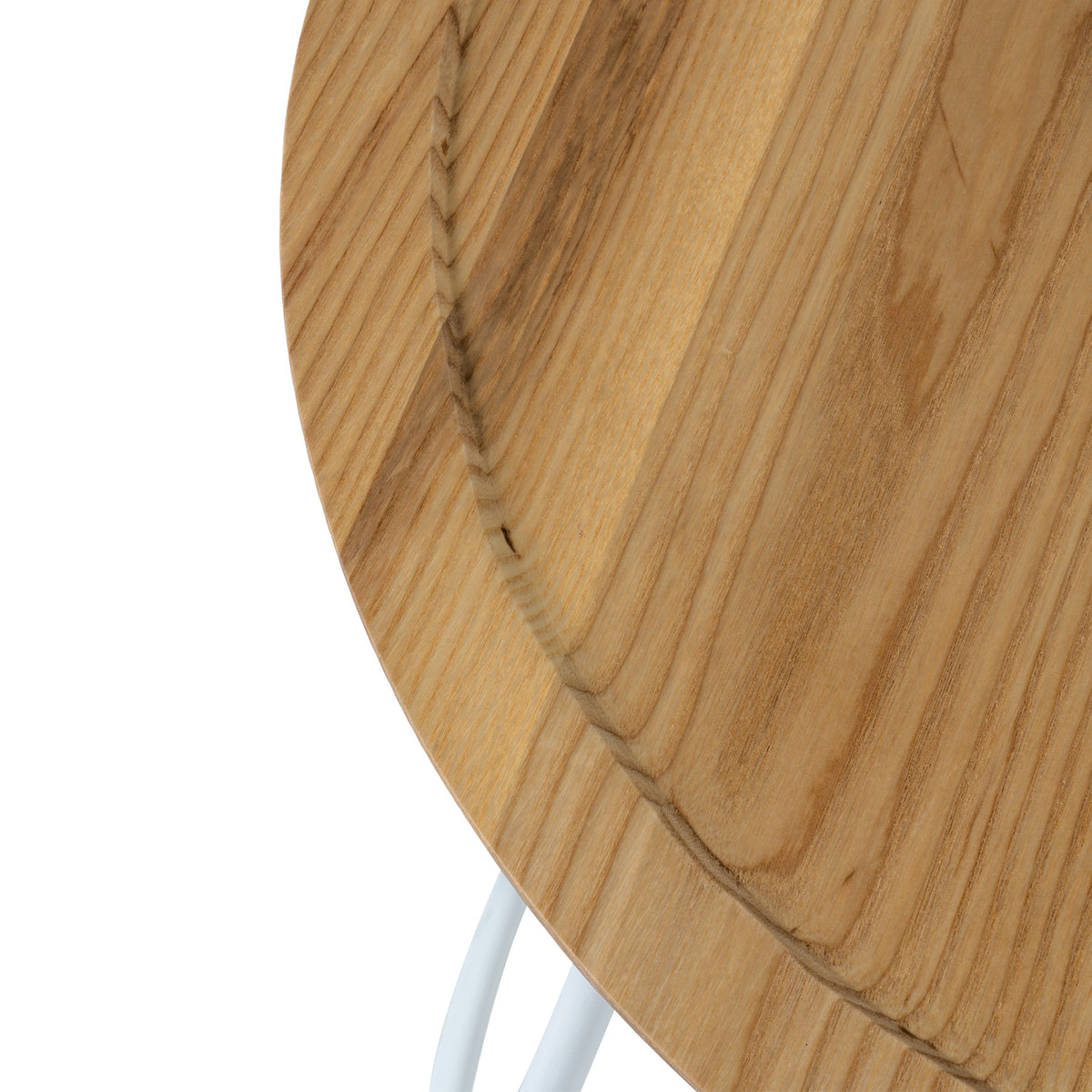 White steel and solid wood side table featuring a modern design, perfect for living room or bedroom decor.