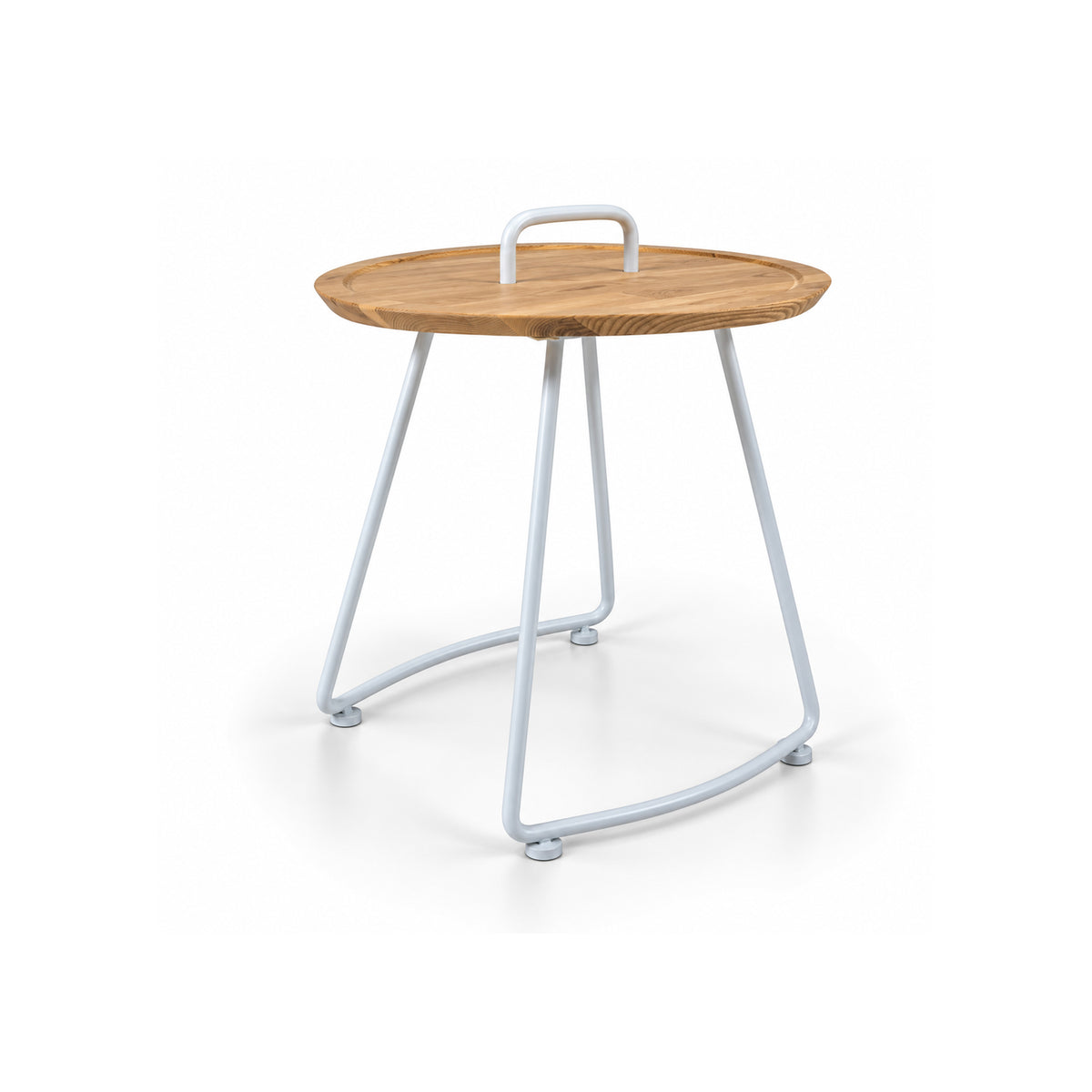 White steel and solid wood side table, model GT-230C by RUDI, featuring a sleek modern design with a sturdy construction.