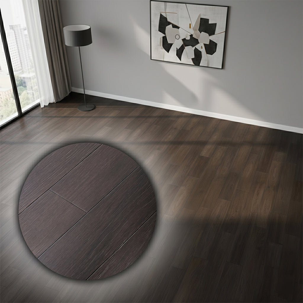 Stone Plastic Composite SPC parquet set in walnut finish, showing 76.2cm length and 12.7cm width, durable wood-look flooring.