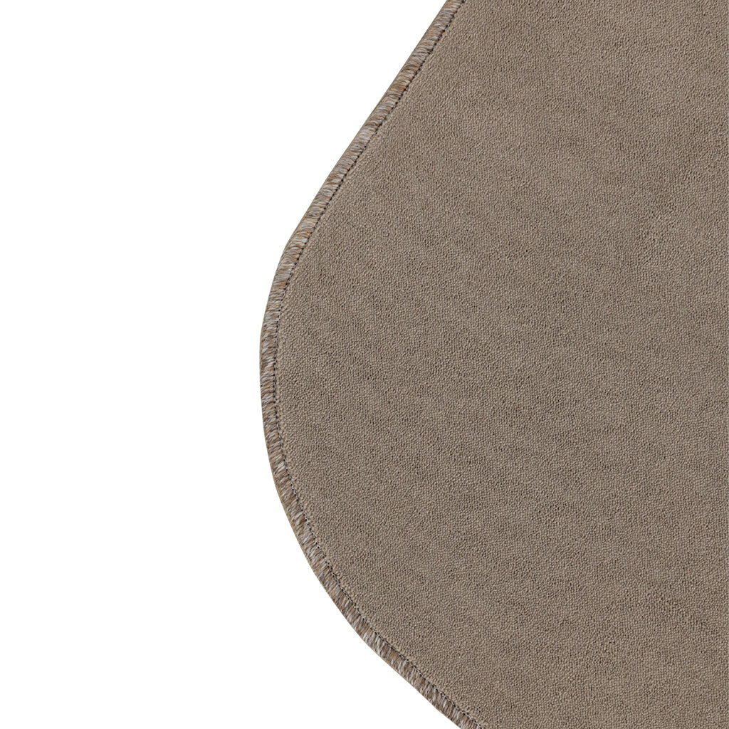 Handmade amorph rug in beige and brown tones, 335x250 cm, by COOL HALI, showcasing textured, abstract design on a neutral background.