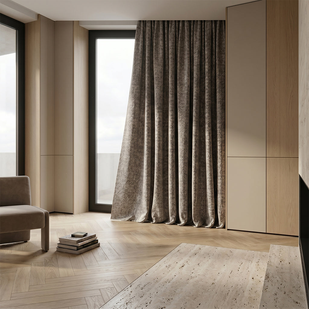 Beige polyester curtain fabric with a soft texture, suitable for curtains and drapes, branded BEACON, model CN48508-7