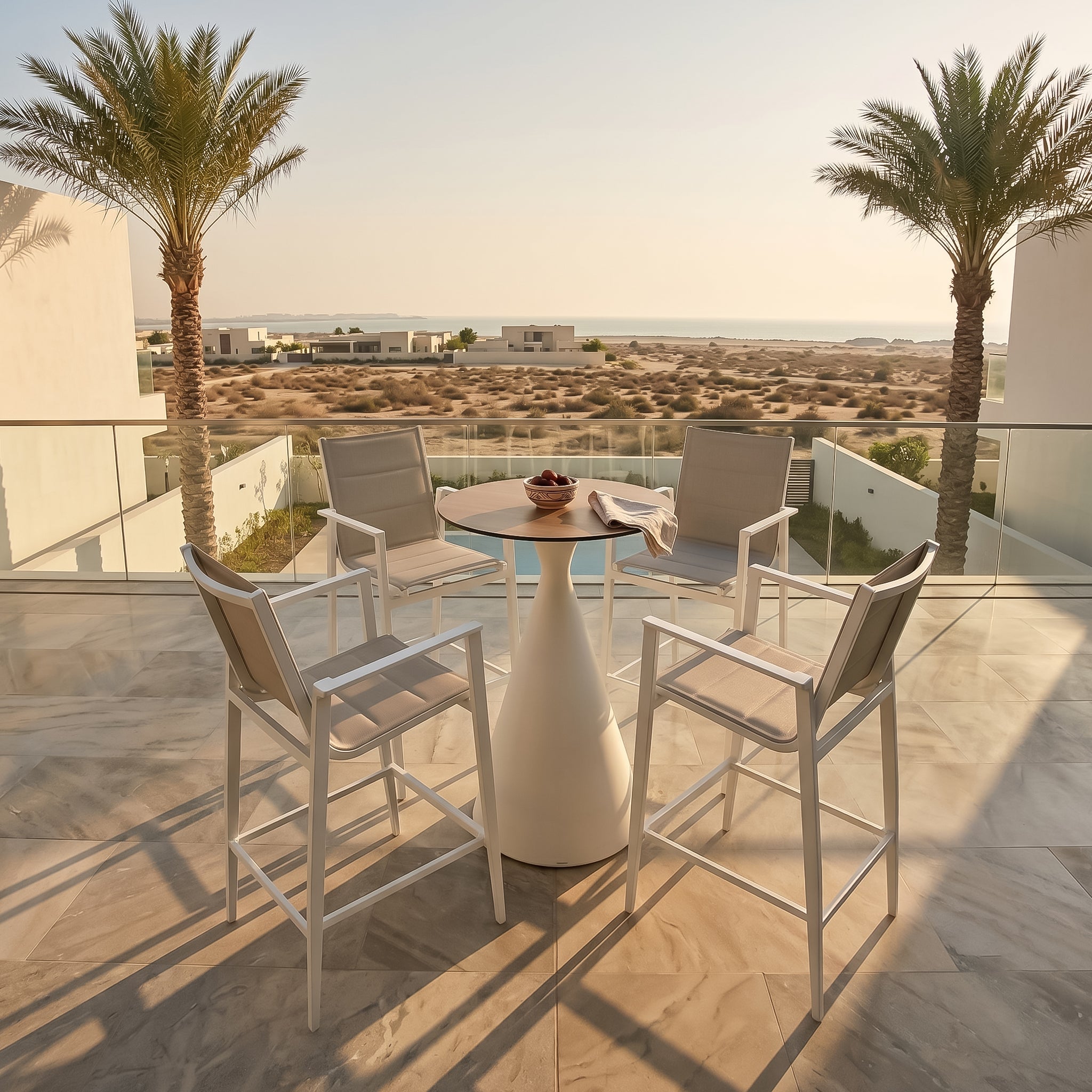 Outdoor Tango aluminum bar table by BEACON, featuring a sleek design with a sturdy tabletop and modern outdoor style.