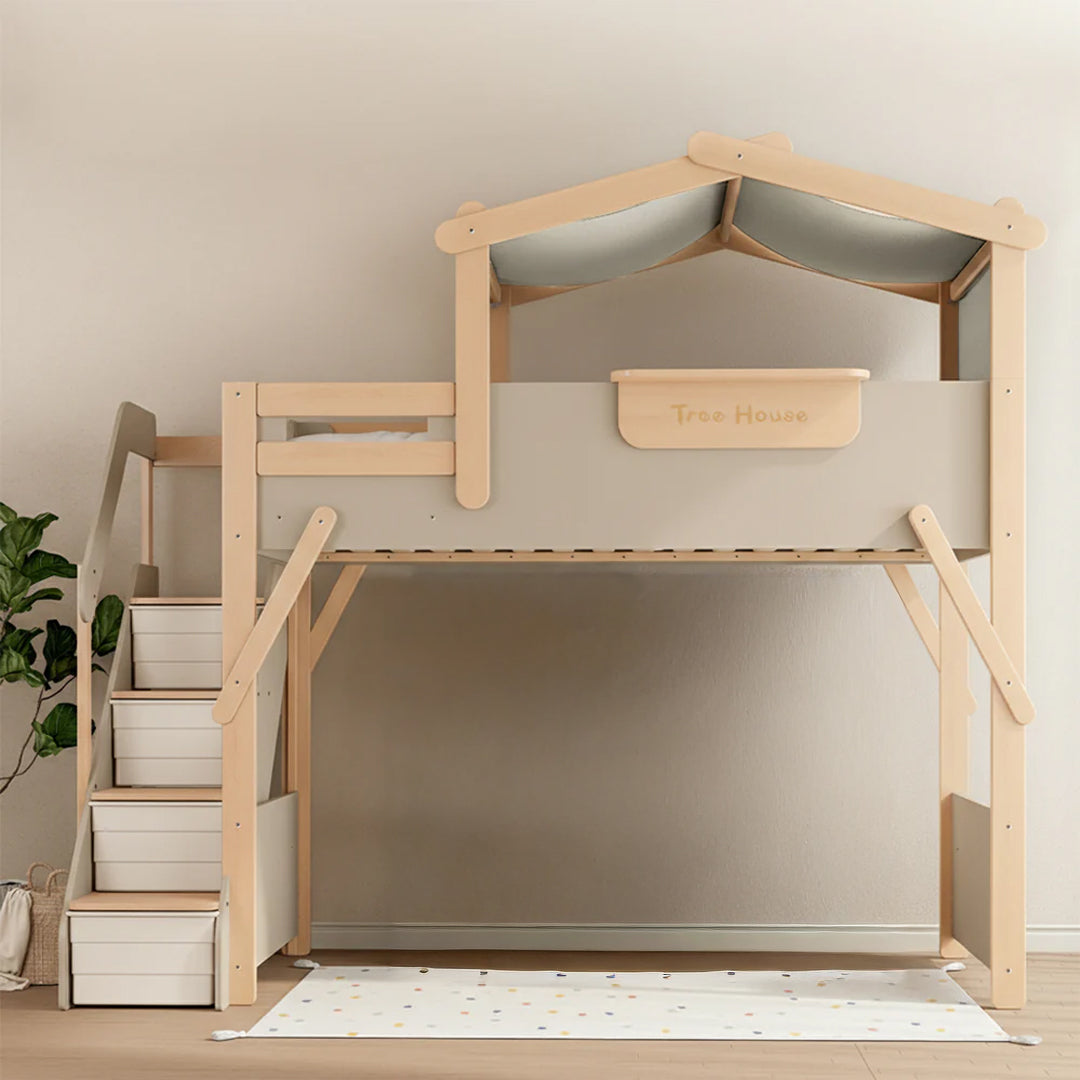 BOORI King Tree House Double Kids Bed with wooden frame, featuring a tree-inspired design and spacious sleeping area for children.