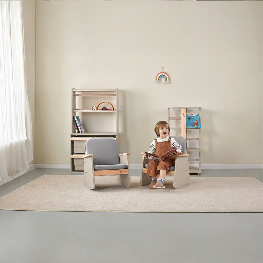 Boori Tidy Junior Kids Rocking Chair in natural wood finish, designed for children, with smooth rocking motion and sturdy construction.