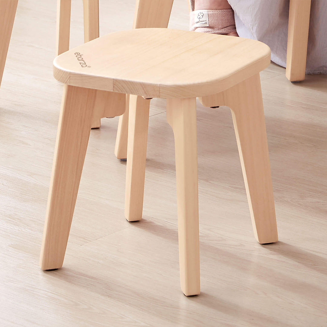 Kids wooden low stool from BOORI Tidy Kid collection, featuring a sturdy design ideal for children’s activities and seating.