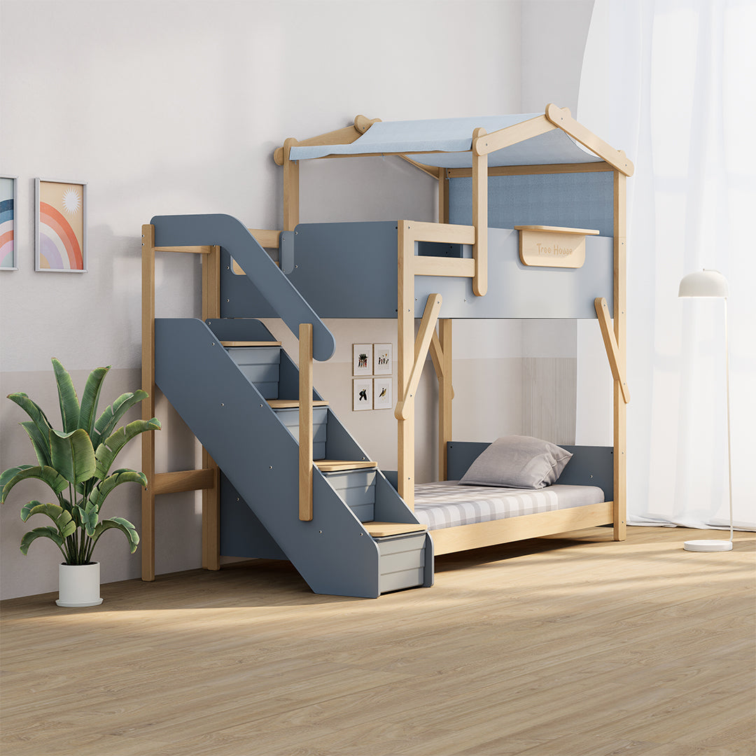 The King Tree House Double Kids Bed  (mattress size 203x107x18cm) BK-PSPMATC/20310718 - BK-THKSLB/TEBH - BA-KSBRF/BH - BA-KSBCK/BH - BK-NESSV24/TEBH - BKT-KSBTC/WG -  Kids Beds - ebarza Furniture UAE | Shop Modern Furniture in Abu Dhabi & Dubai - مفروشات ايبازرا في الامارات | تسوق اثاث عصري وديكورات مميزة في دبي وابوظبي