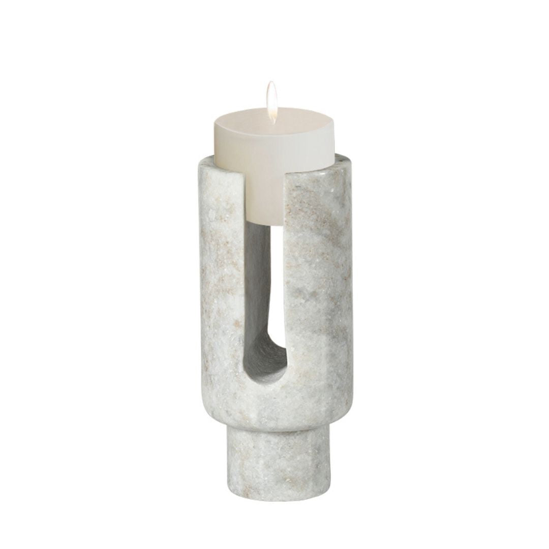Pre order 45 Days Delivery U-Shaped Stone Candlestick White Marble FB-T25076 -  Candle Holders - ebarza Furniture UAE | Shop Modern Furniture in Abu Dhabi & Dubai - مفروشات ايبازرا في الامارات | تسوق اثاث عصري وديكورات مميزة في دبي وابوظبي