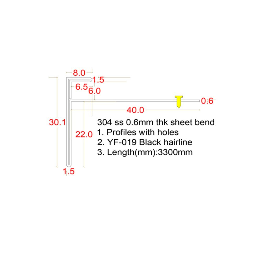 Black hairline stainless steel wall skirting profile, BEACON 304 SS custom pr251114, designed for modern wall panel applications.
