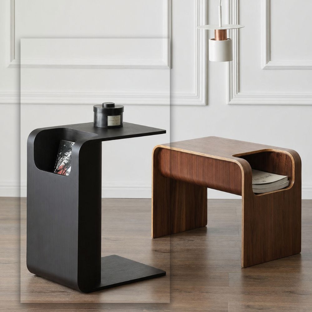 Black Matt Plywood and Veneer Side Table by BEACON, featuring sleek modern design and smooth surface.