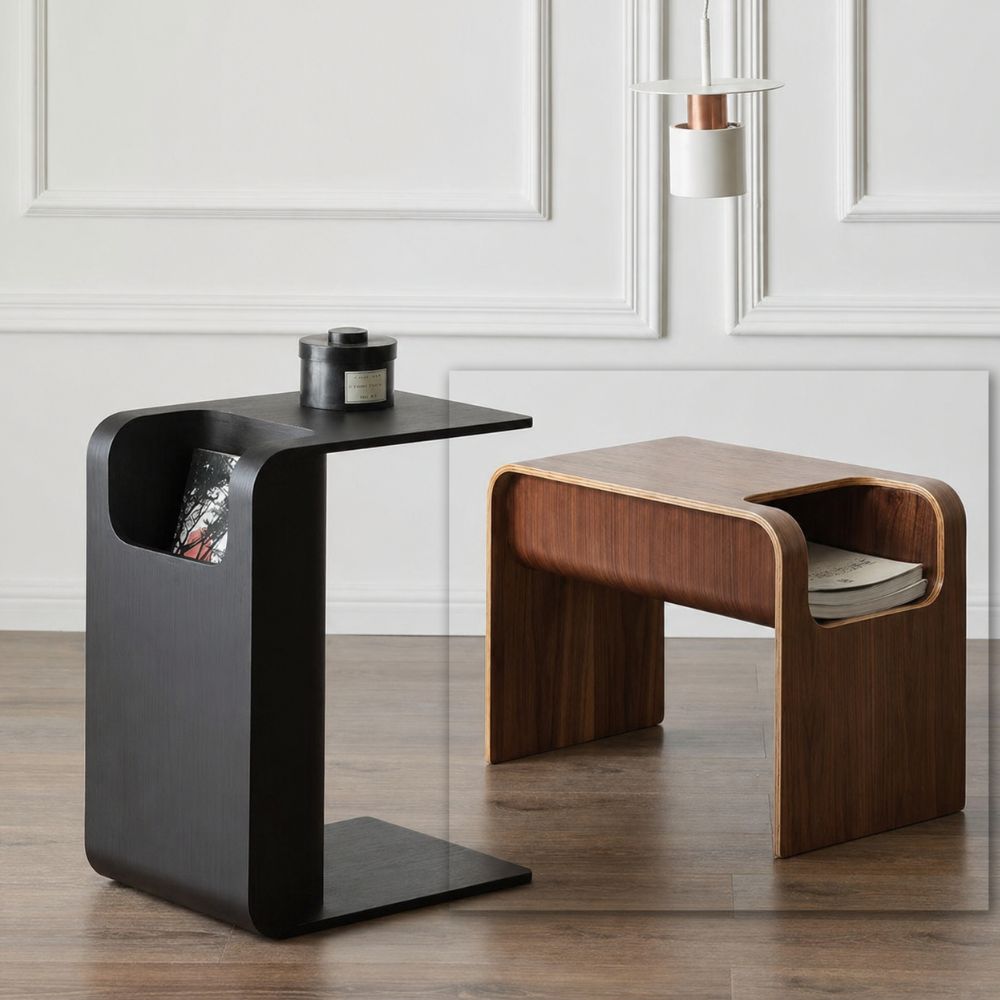 Wooden side table with plywood and veneer finish, designed by BEACON, model BP0639-WAL, featuring a sleek, modern style.