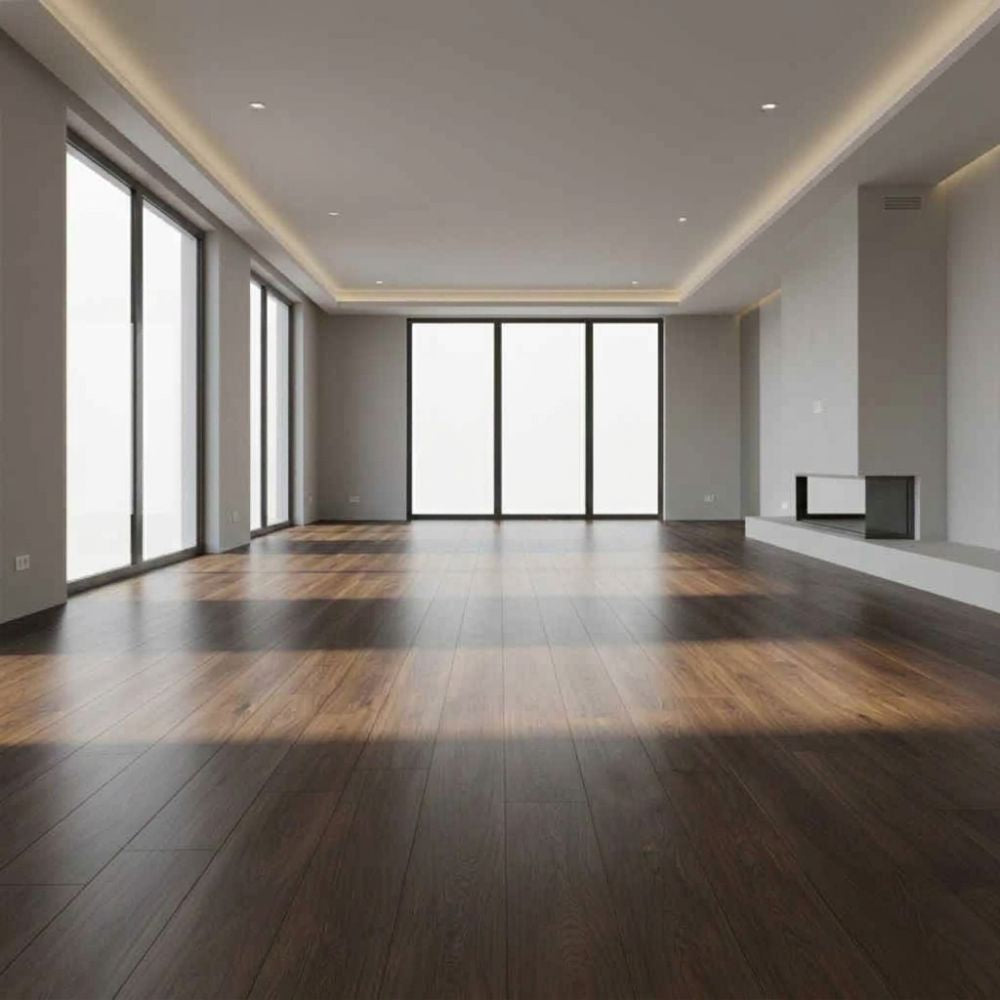 Stone Plastic Composite SPC floor parquet set in Walnut with 76.2cm length, featuring natural wood grain and textured surface.