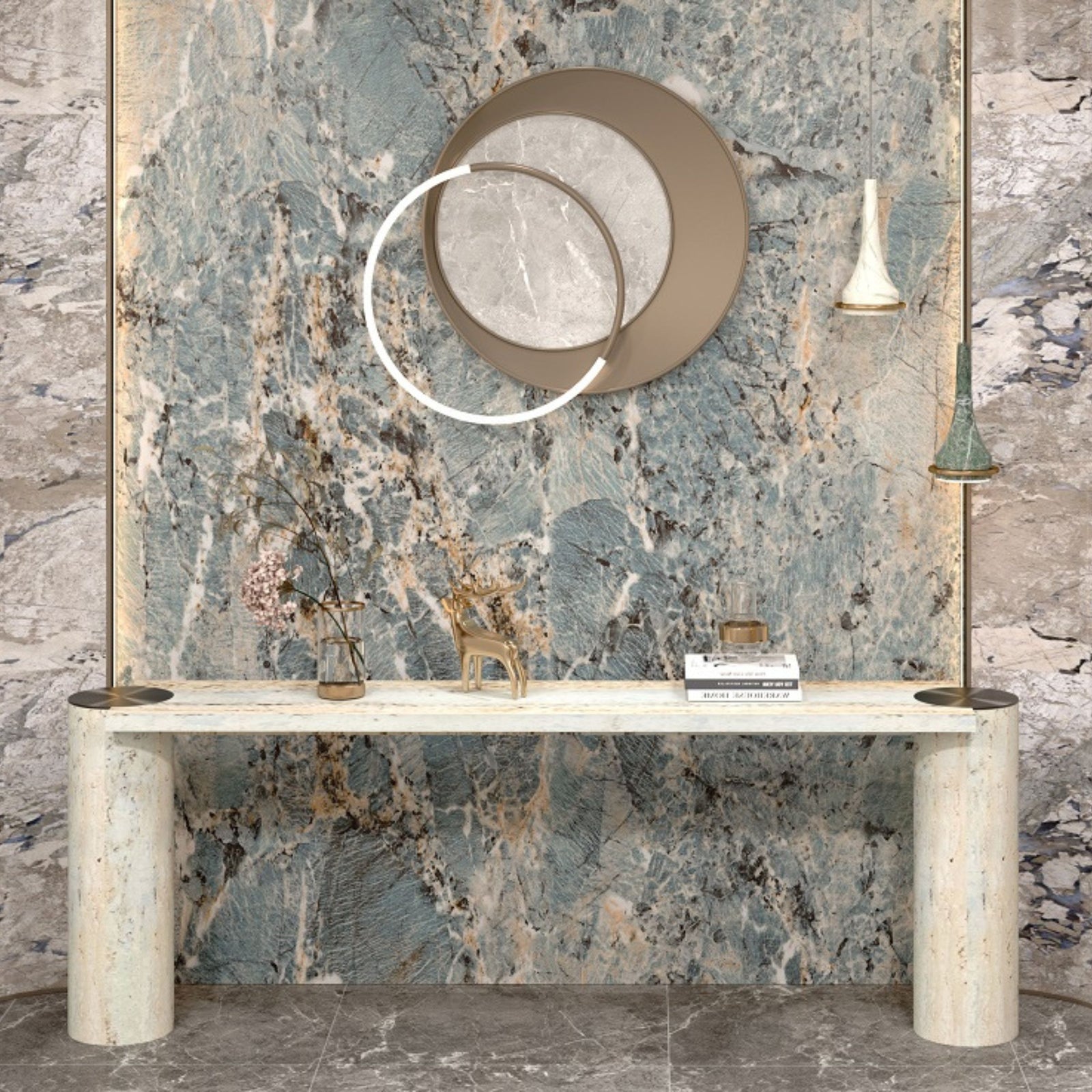 Buy Natural Marble Console Silver 200cm Travertine Stainless Steel