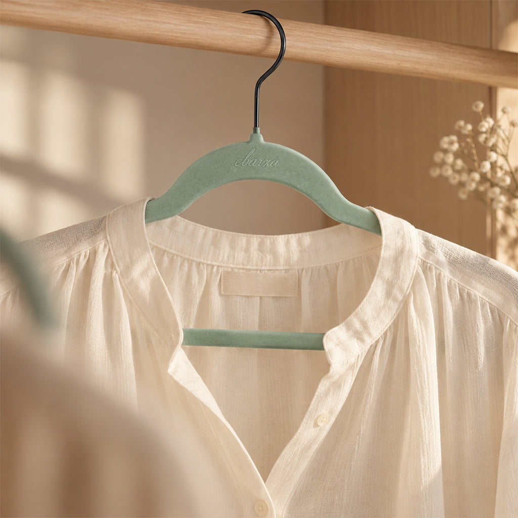Set of 5 Velvet Plastic Hanger  LVPH01 - Light Blue