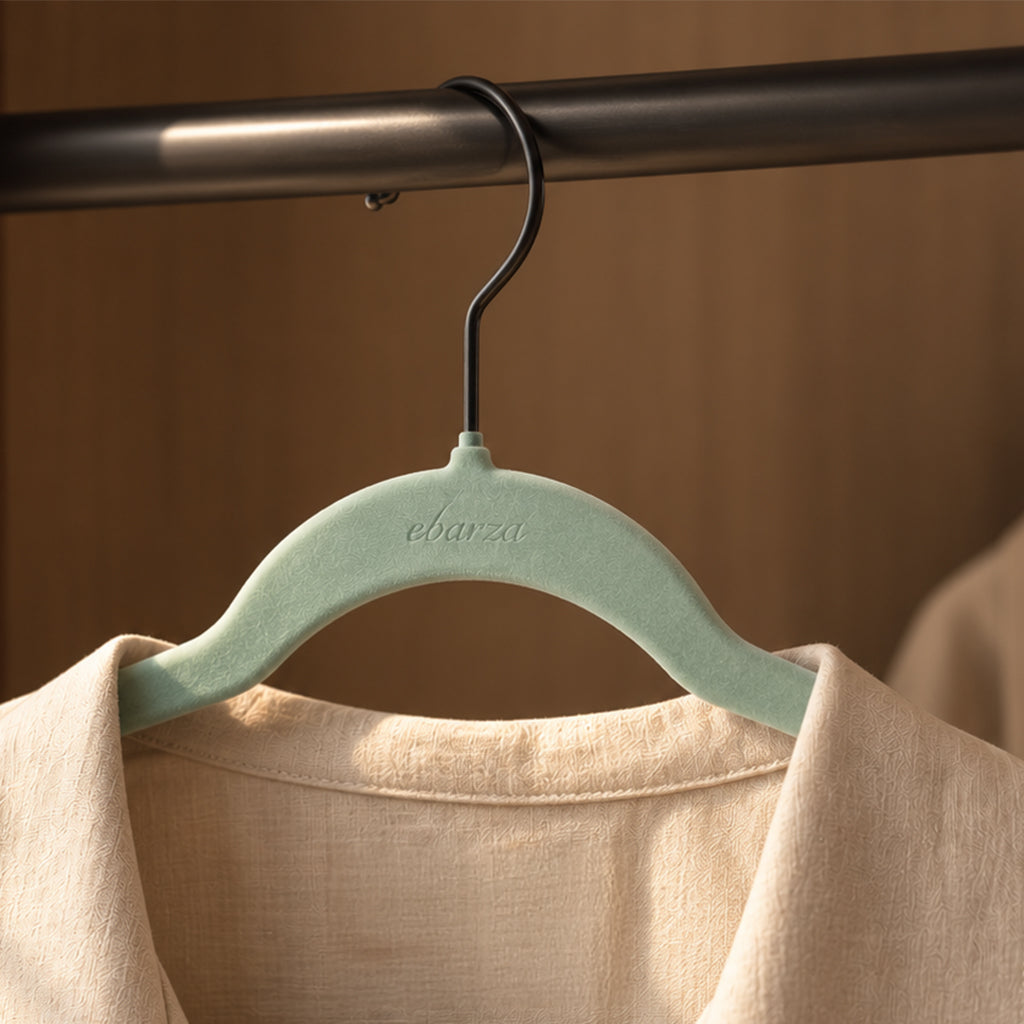 Set of 5 Velvet Plastic Hanger  LVPH01 - Light Blue