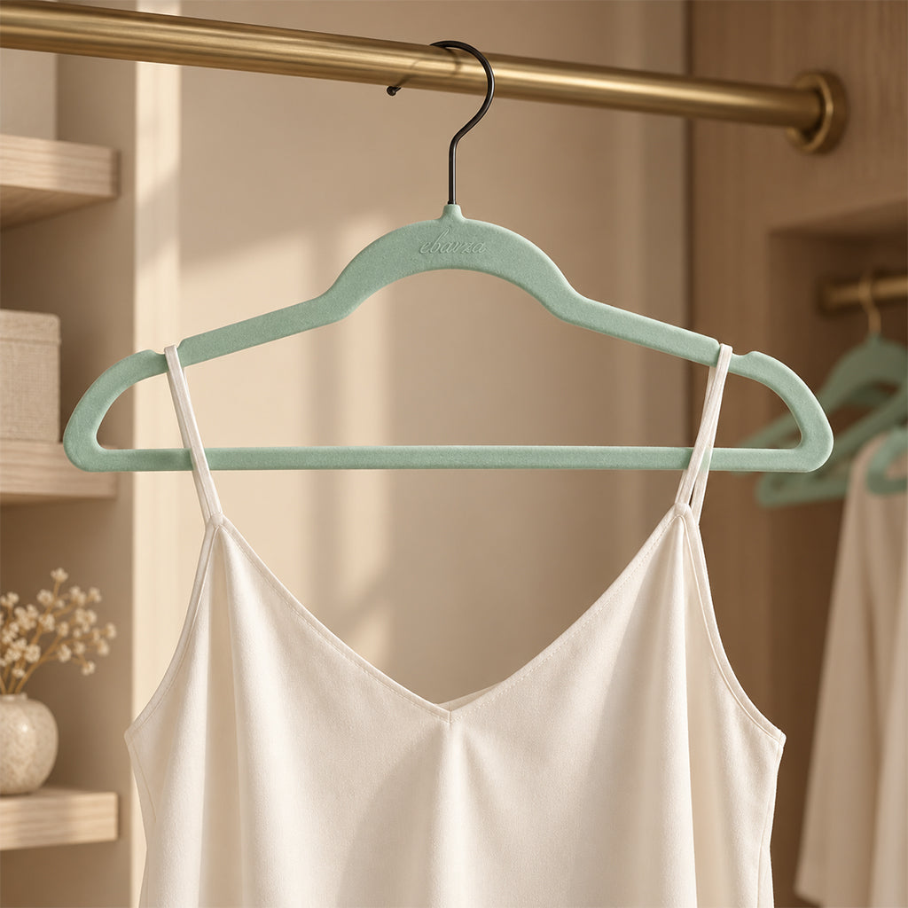 Set of 5 Velvet Plastic Hanger  LVPH01 - Light Blue