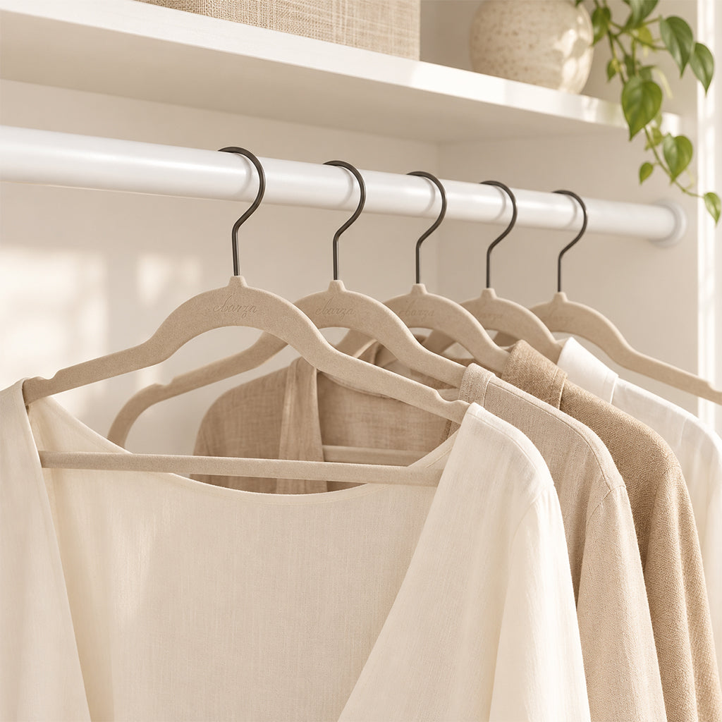 Set of 5 Velvet Plastic Hanger  LVPH01 - Beige